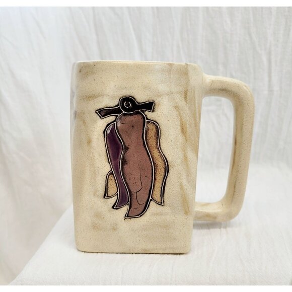 Handcrafted Stoneware Mugs Set Design By Mara Mexico With Chiles / Bottles - Picture 4 of 10